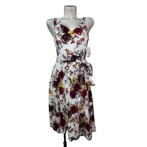 New Taylor Women's Size 10 Multi Floral A-Line V-neck Dress Sleeveless Rear Zip